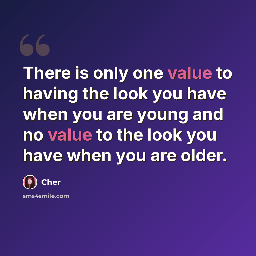 “There is only one value to having the look you have when you are young and no value to the look you have when you are older.” quote by Cher
