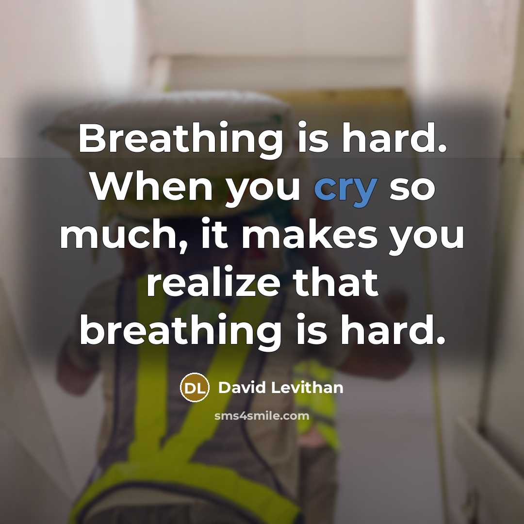 “Breathing is hard. When you cry so much, it makes you realize that breathing is hard.” quote by David Levithan