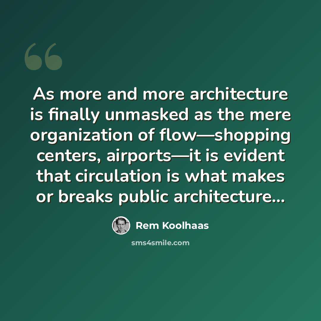 “As more and more architecture is finally unmasked as the mere organization of flow—shopping centers, airports—it is evident that circulation is what makes or breaks public architecture…” quote by Rem Koolhaas