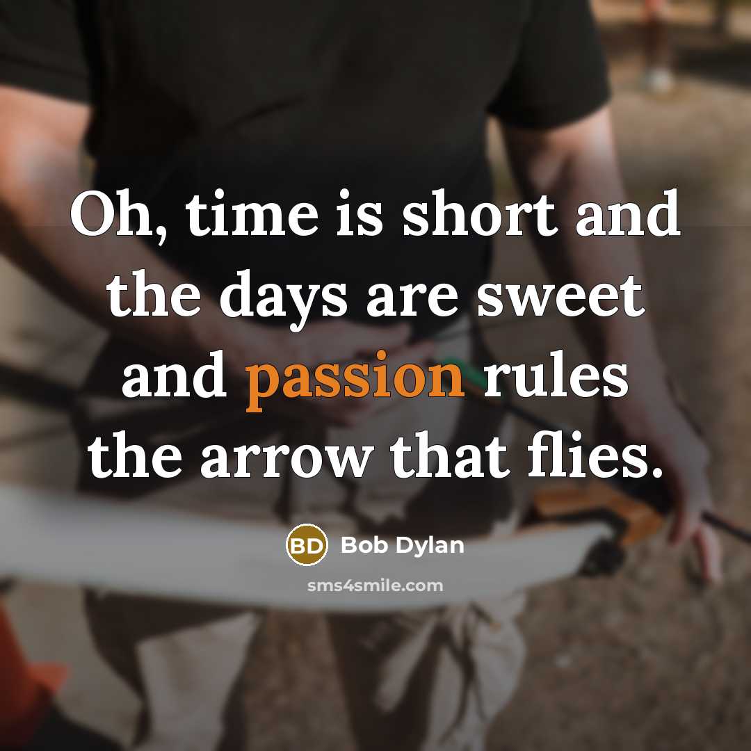 “Oh, time is short and the days are sweet and passion rules the arrow that flies.” quote by Bob Dylan