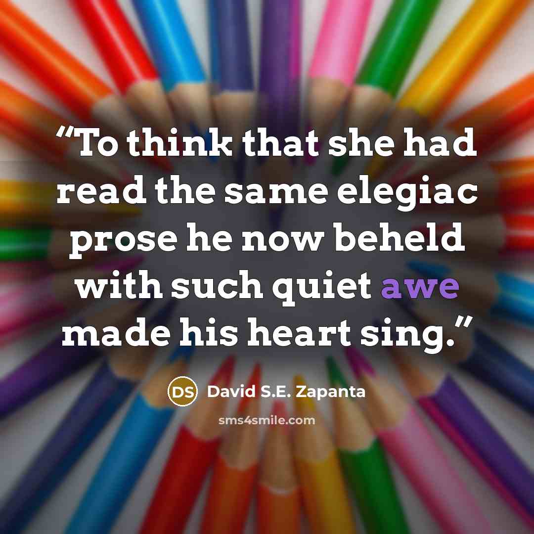 “To think that she had read the same elegiac prose he now beheld with such quiet awe made his heart sing.” quote by David S.E. Zapanta