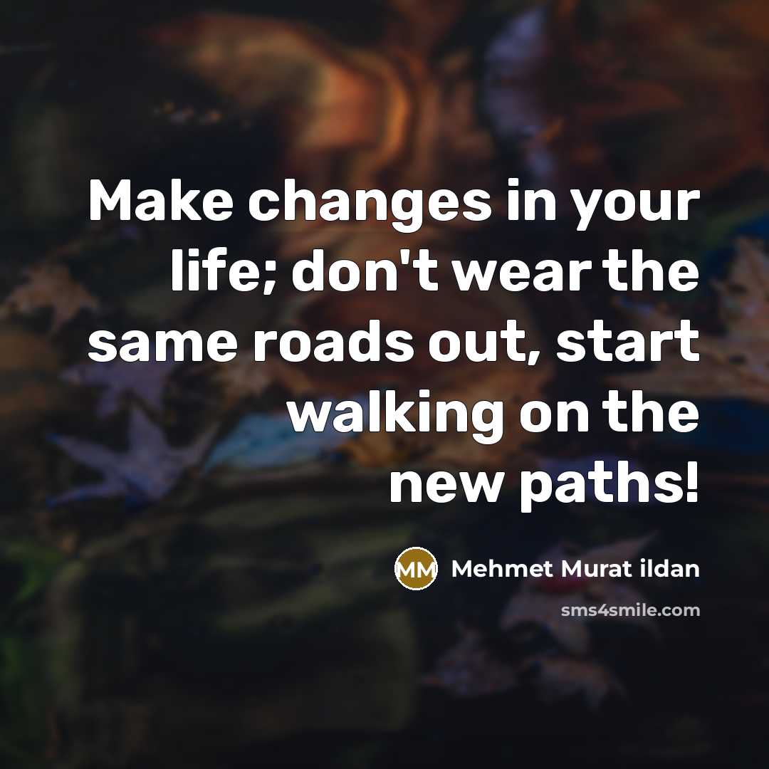 “Make changes in your life; don't wear the same roads out, start walking on the new paths!” quote by Mehmet Murat Ildan