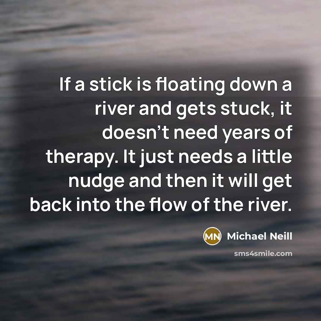 “If a stick is floating down a river and gets stuck, it doesn't need years of therapy. It just needs a little nudge and then it will get back into the flow of the river.” quote by Michael Neill