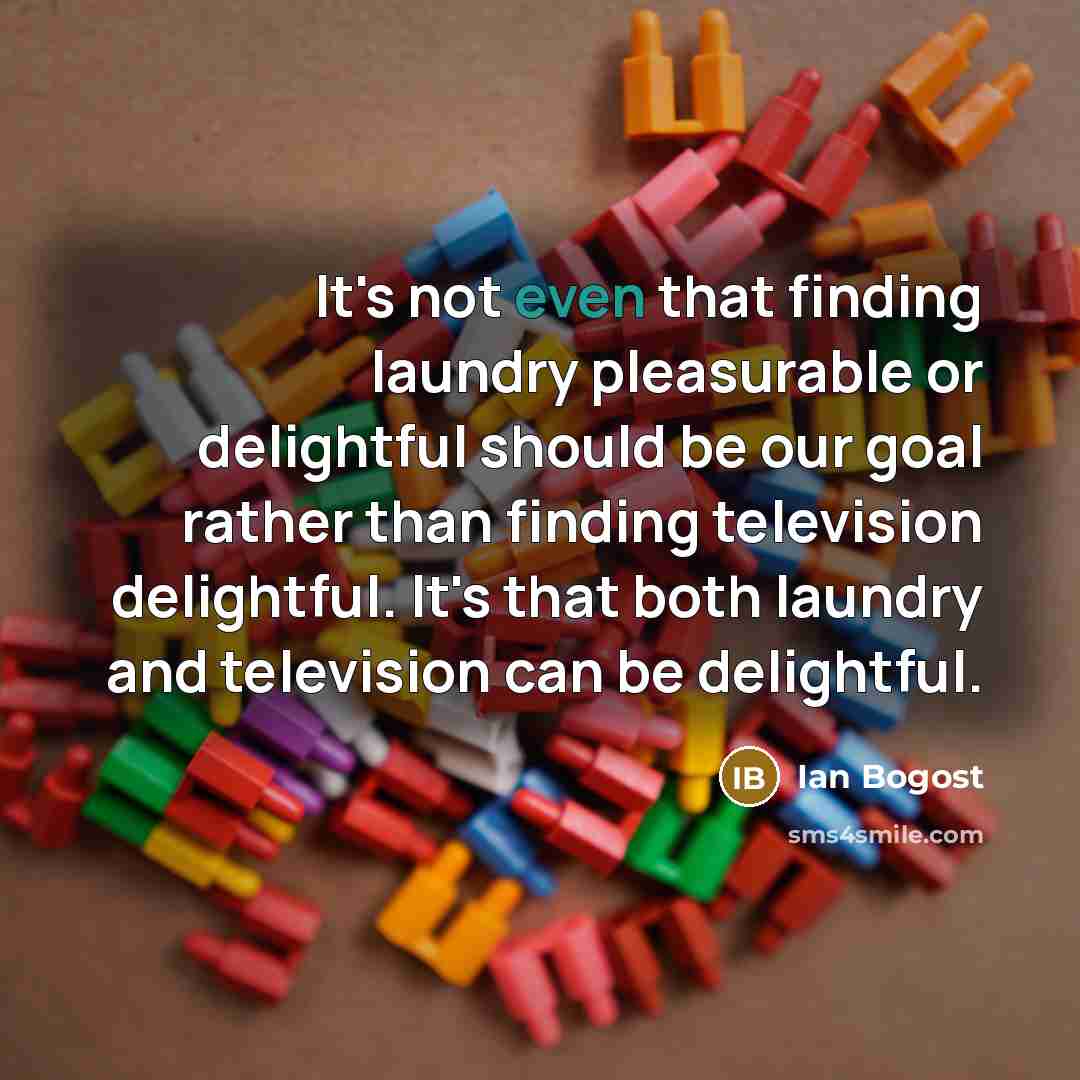 “It's not even that finding laundry pleasurable or delightful should be our goal rather than finding television delightful. It's that both laundry and television can be delightful.” quote by Ian Bogost
