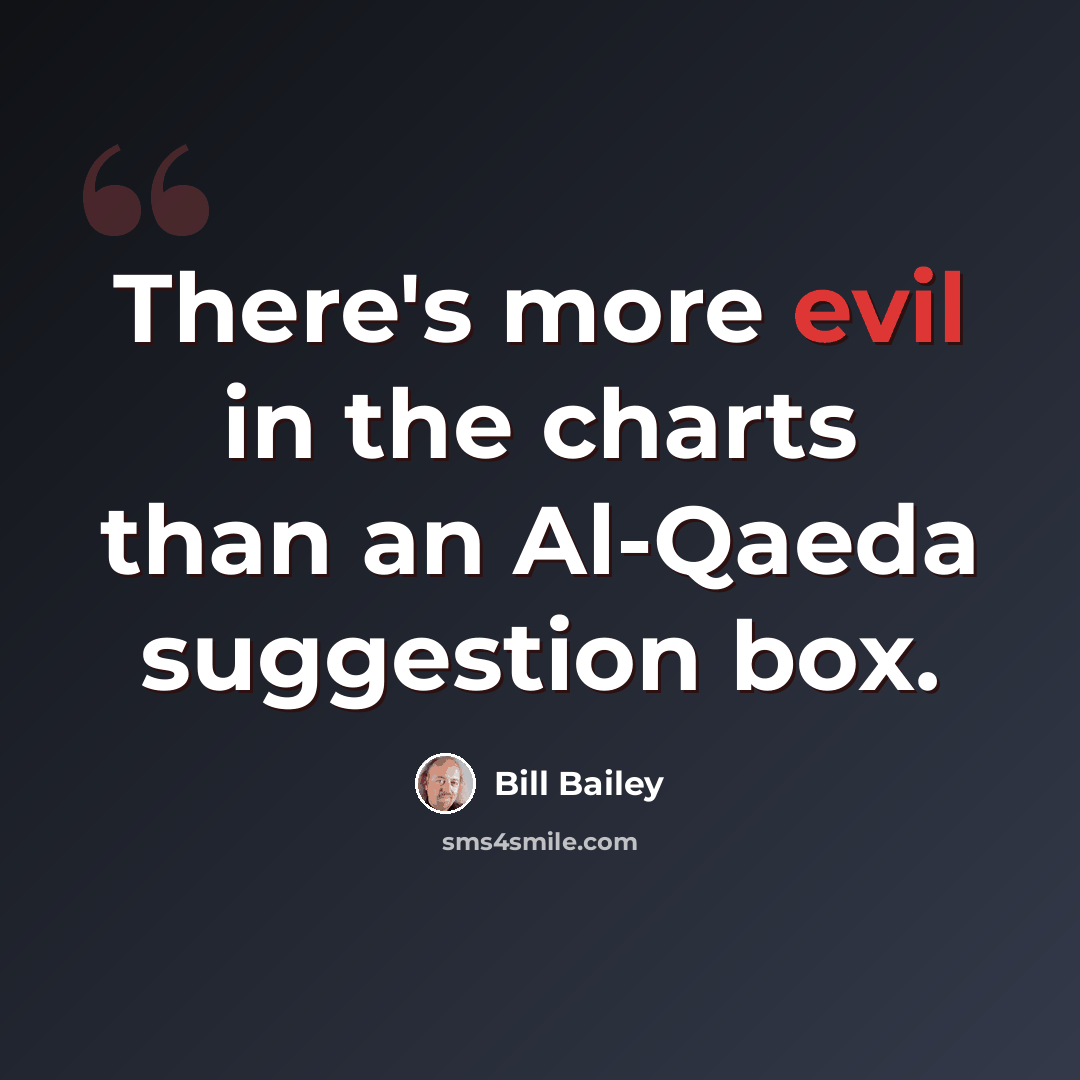 “There's more evil in the charts than an Al-Qaeda suggestion box.” quote by Bill Bailey