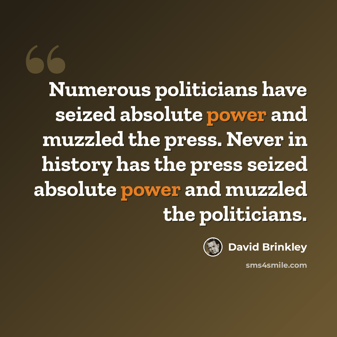 “Numerous politicians have seized absolute power and muzzled the press. Never in history has the press seized absolute power and muzzled the politicians.” quote by David Brinkley