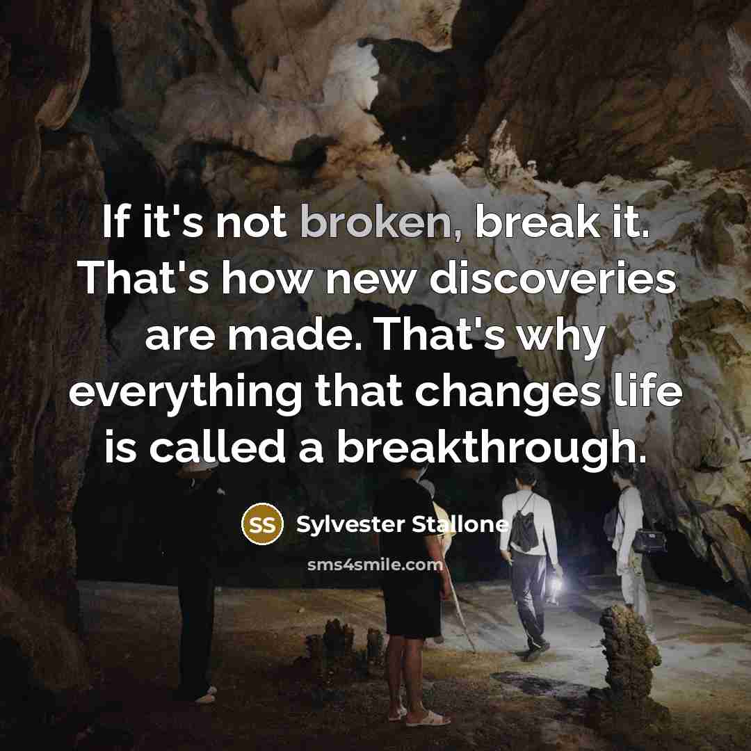 “If it's not broken, break it. That's how new discoveries are made. That's why everything that changes life is called a breakthrough.” quote by Sylvester Stallone