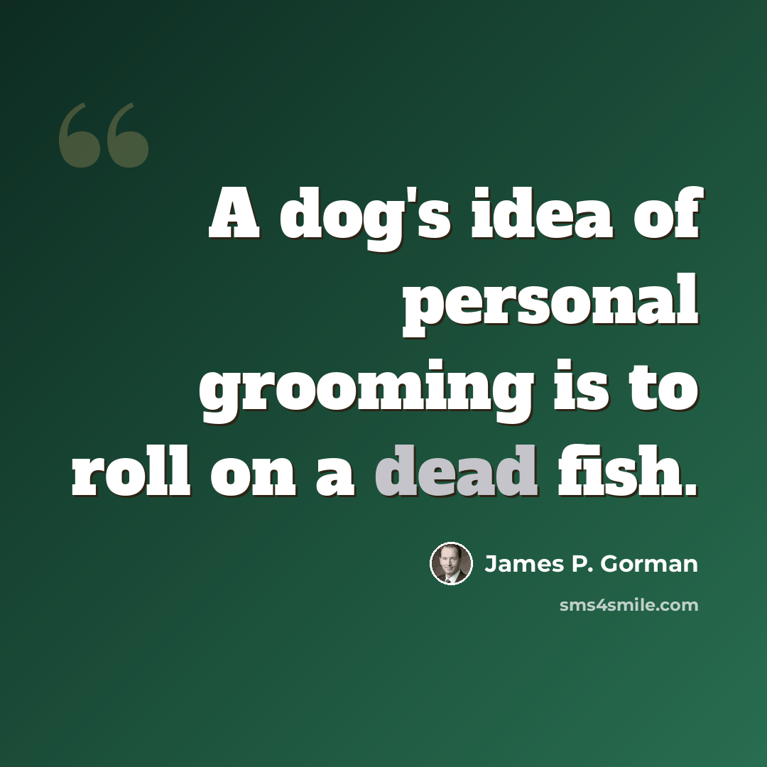 “A dog's idea of personal grooming is to roll on a dead fish.” quote by James P. Gorman