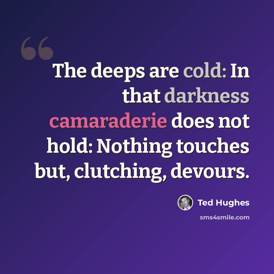 “The deeps are cold: In that darkness camaraderie does not hold: Nothing touches but, clutching, devours.” quote by Ted Hughes