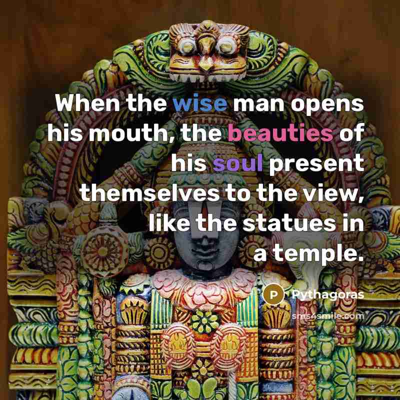 “When the wise man opens his mouth, the beauties of his soul present themselves to the view, like the statues in a temple.” quote by Pythagoras
