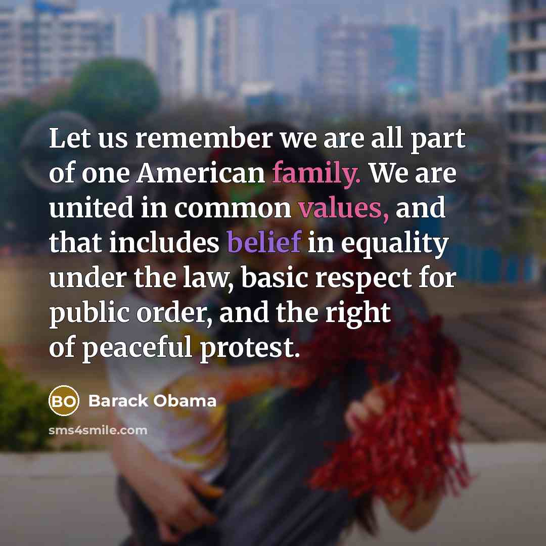 “Let us remember we are all part of one American family. We are united in common values, and that includes belief in equality under the law, basic respect for public order, and the right of peaceful protest.” quote by Barack Obama