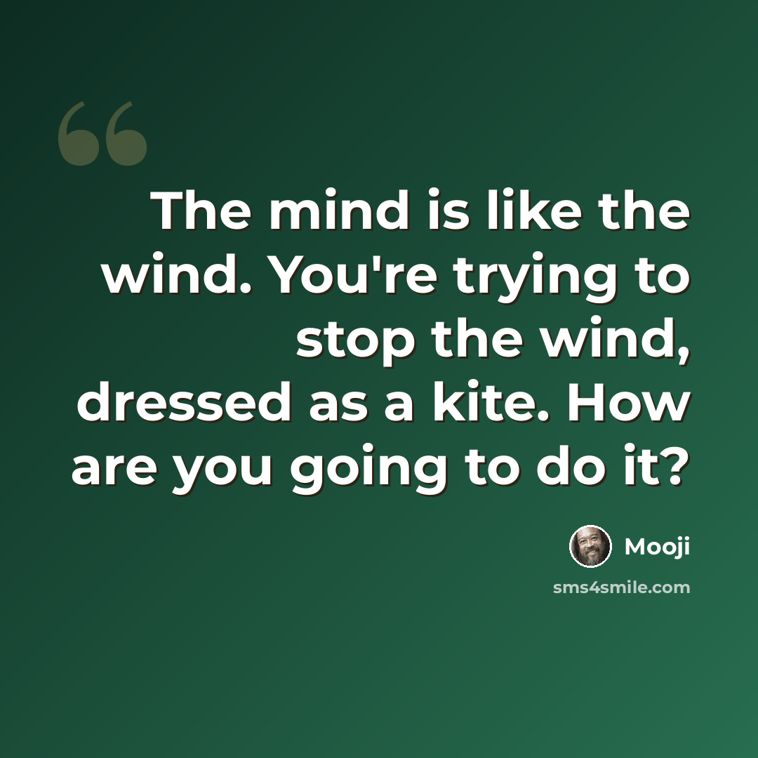 “The mind is like the wind. You're trying to stop the wind, dressed as a kite. How are you going to do it?” quote by Mooji