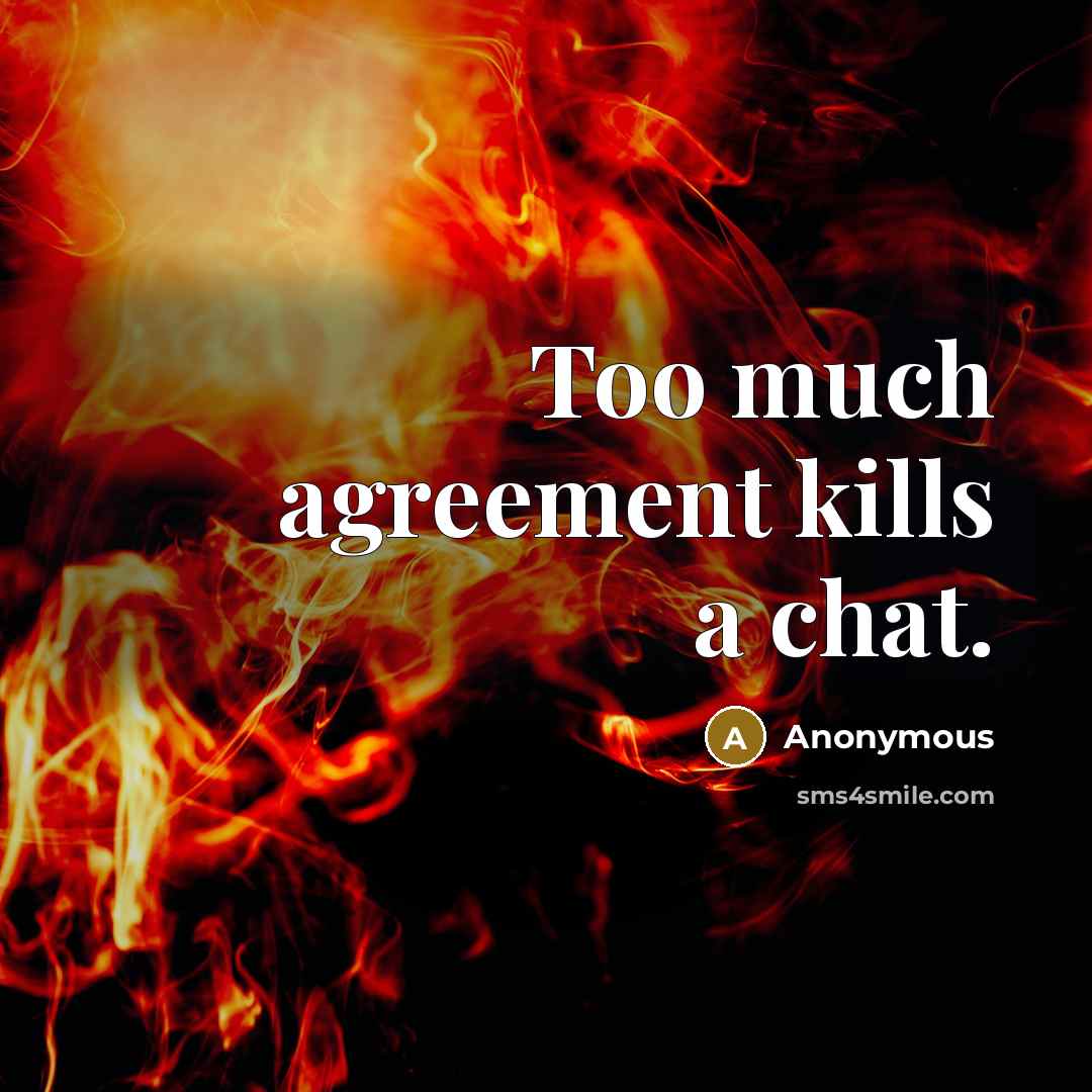 “Too much agreement kills a chat.” quote by Anonymous