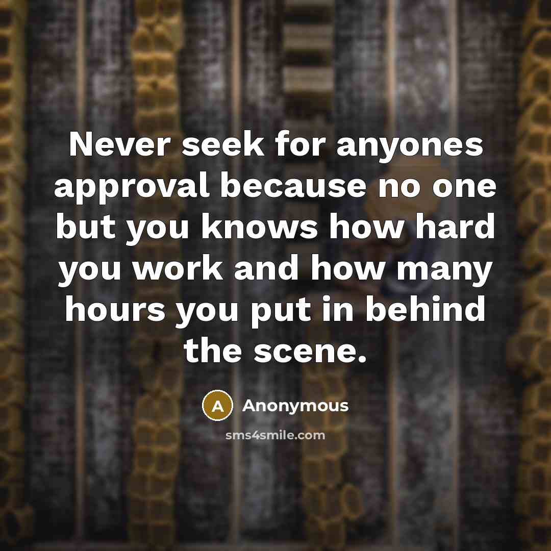 “Never seek for anyones approval because no one but you knows how hard you work and how many hours you put in behind the scene.” quote by Anonymous