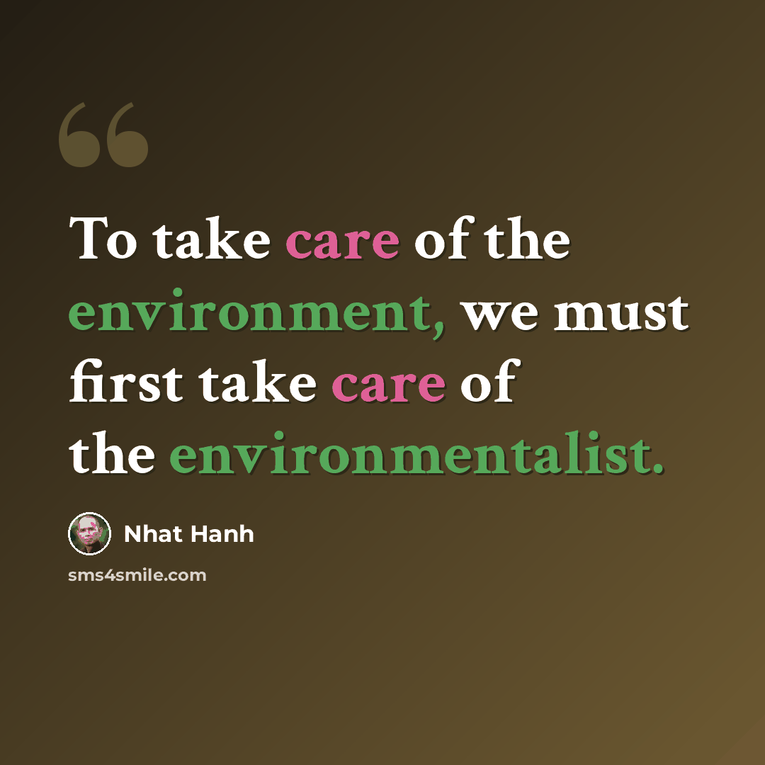 “To take care of the environment, we must first take care of the environmentalist.” quote by Nhat Hanh