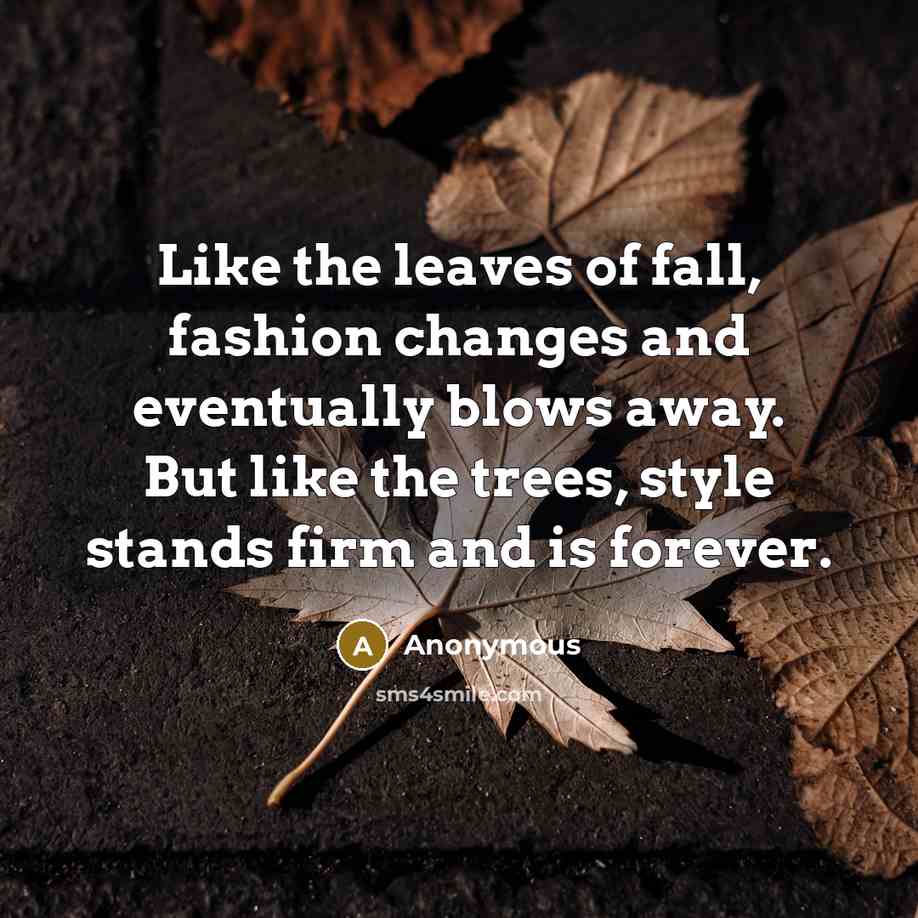 “Like the leaves of fall, fashion changes and eventually blows away. But like the trees, style stands firm and is forever.” quote by Anonymous