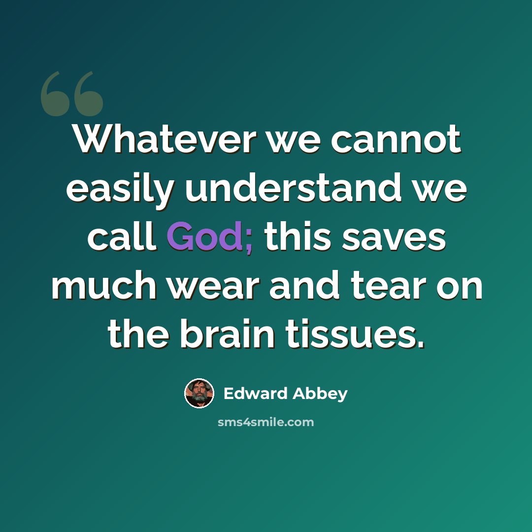 “Whatever we cannot easily understand we call God; this saves much wear and tear on the brain tissues.” quote by Edward Abbey