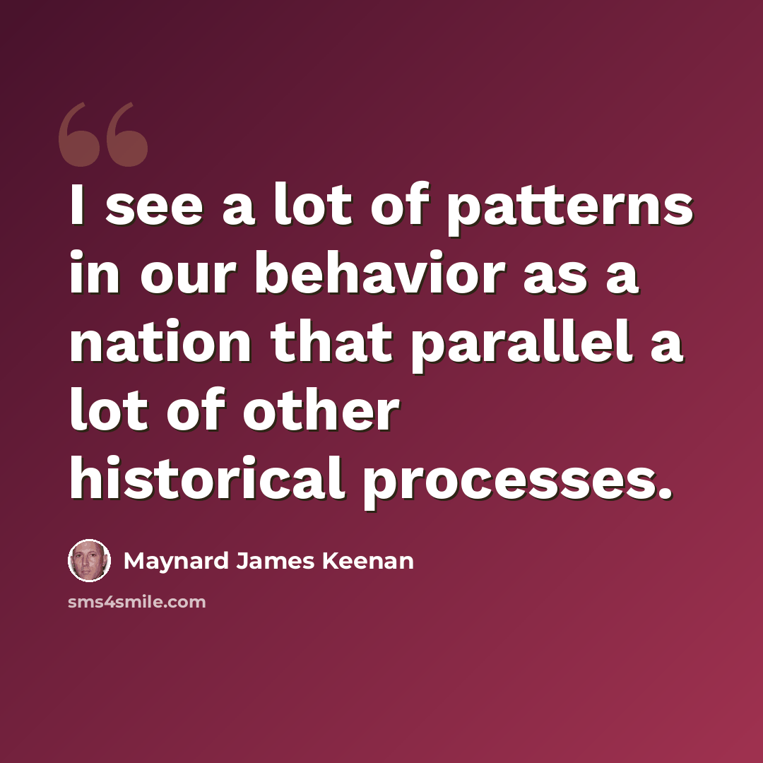 “I see a lot of patterns in our behavior as a nation that parallel a lot of other historical processes.” quote by Maynard James Keenan