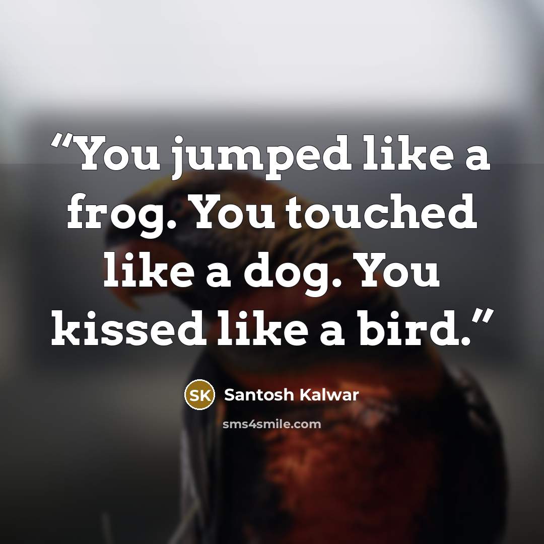 “You jumped like a frog. You touched like a dog. You kissed like a bird.” quote by Santosh Kalwar