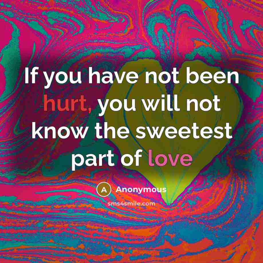 “If you have not been hurt, you will not know the sweetest part of love” quote by Anonymous