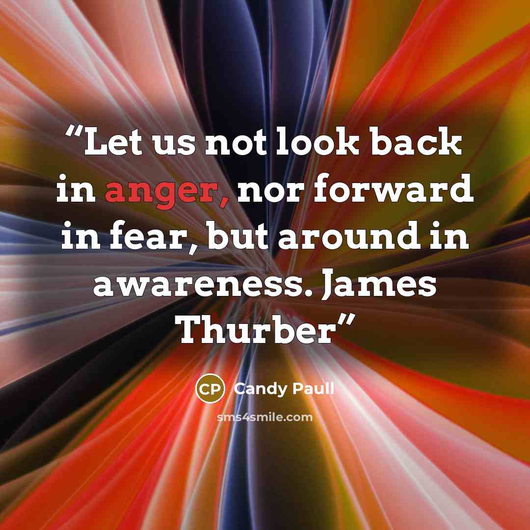 “Let us not look back in anger, nor forward in fear, but around in awareness. James Thurber” quote by Candy Paull