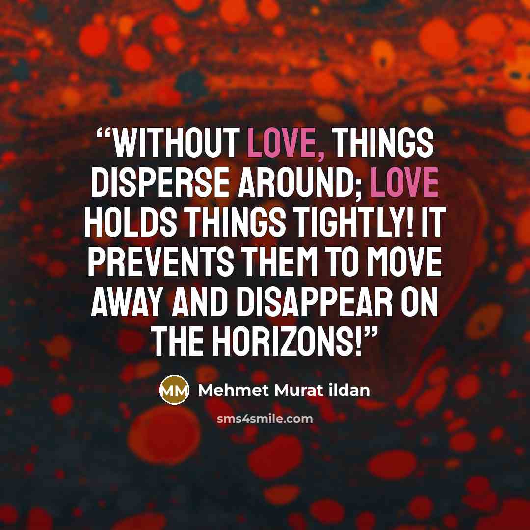 “Without love, things disperse around; love holds things tightly! It prevents them to move away and disappear on the horizons!” quote by Mehmet Murat ildan