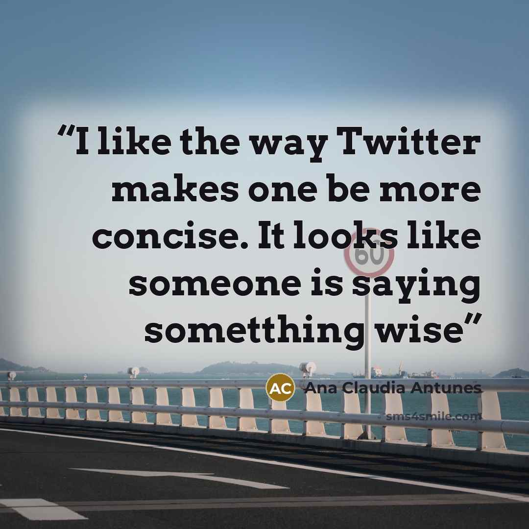 “I like the way Twitter makes one be more concise. It looks like someone is saying sometthing wise” quote by Ana Claudia Antunes