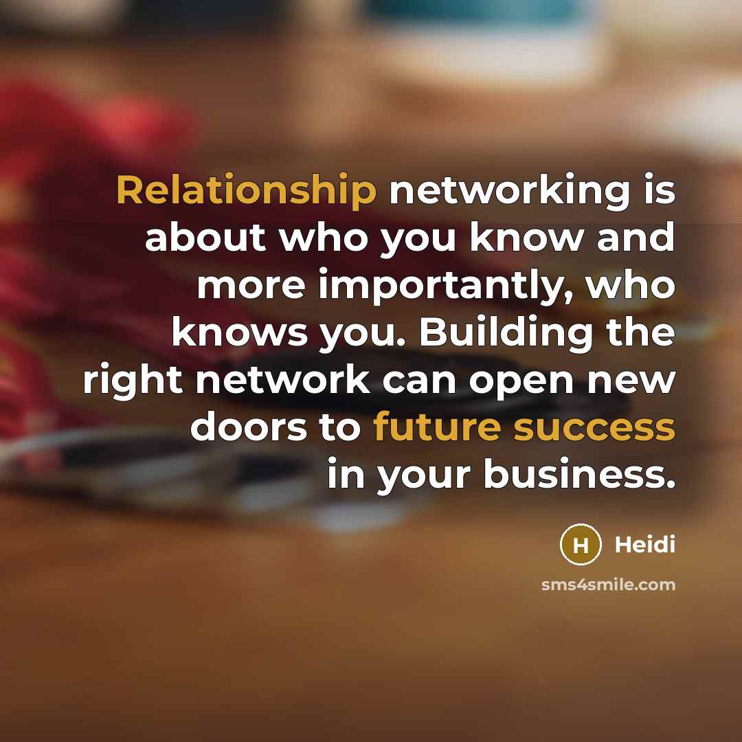 “Relationship networking is about who you know and more importantly, who knows you. Building the right network can open new doors to future success in your business.” quote by Heidi