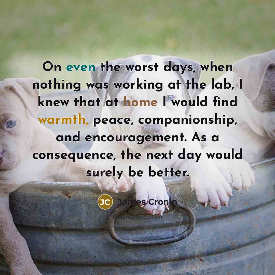 “On even the worst days, when nothing was working at the lab, I knew that at home I would find warmth, peace, companionship, and encouragement. As a consequence, the next day would surely be better.” quote by James Cronin