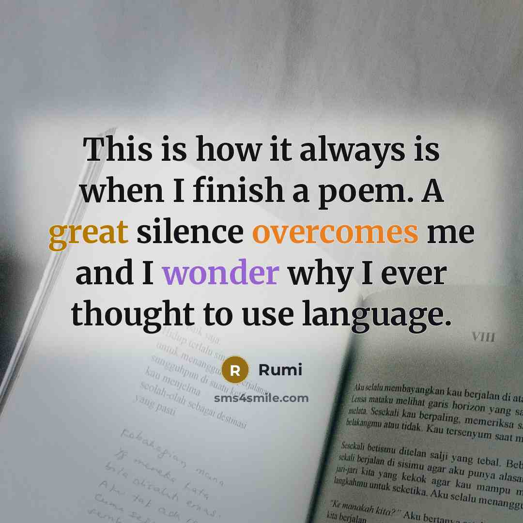 “This is how it always is when I finish a poem. A great silence overcomes me and I wonder why I ever thought to use language.” quote by Rumi