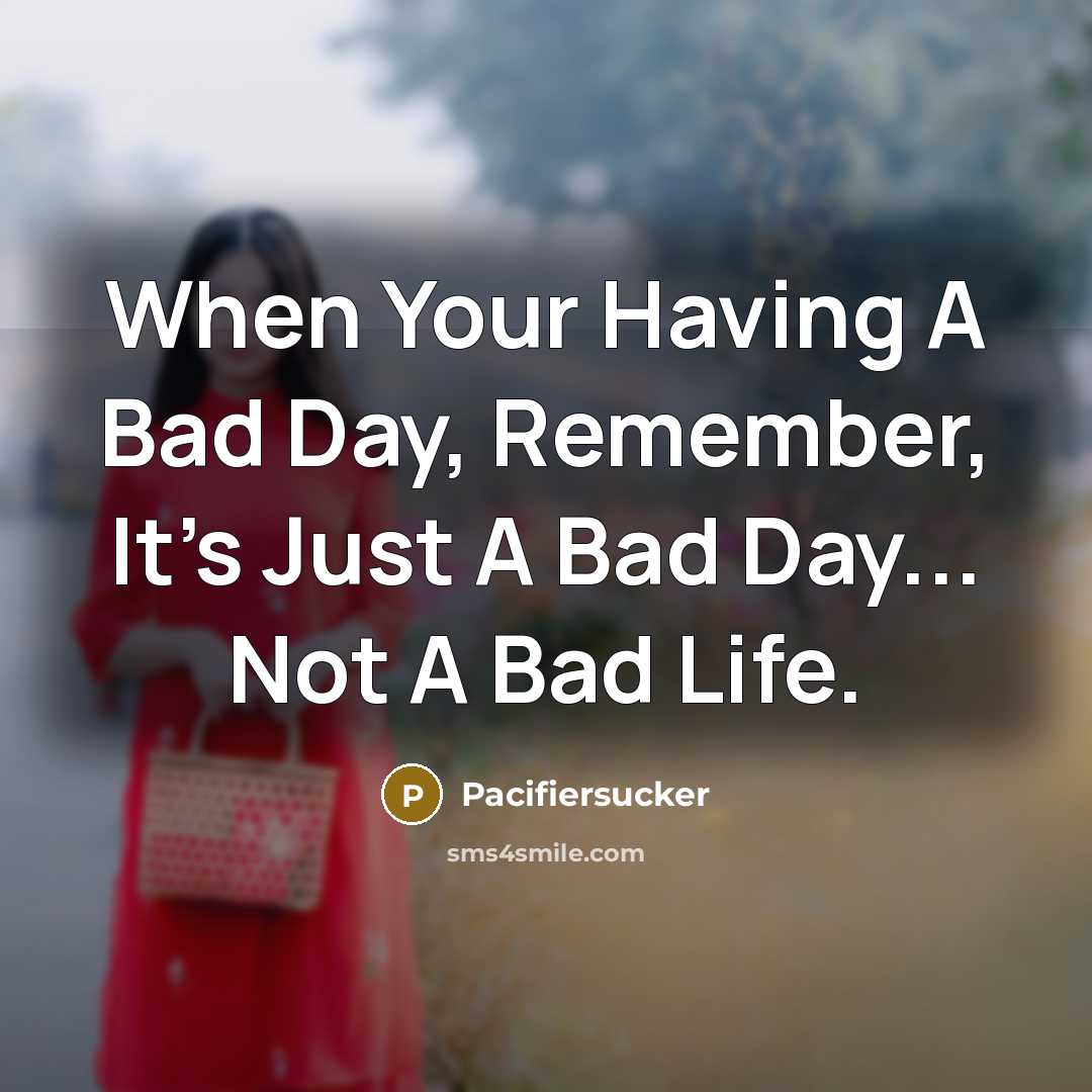 “When Your Having A Bad Day, Remember, It's Just A Bad Day... Not A Bad Life.” quote by Pacifiersucker