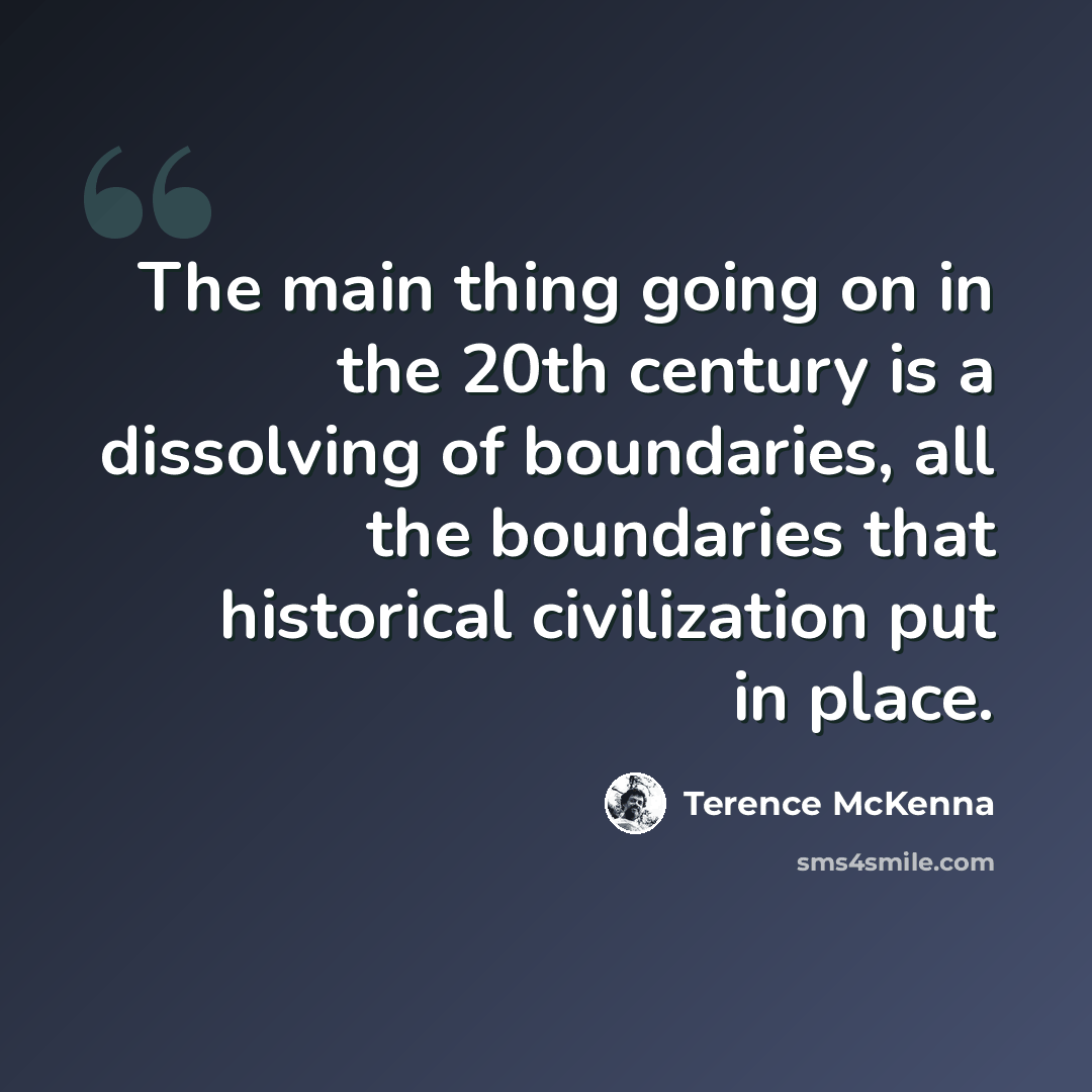 “The main thing going on in the 20th century is a dissolving of boundaries, all the boundaries that historical civilization put in place.” quote by Terence McKenna