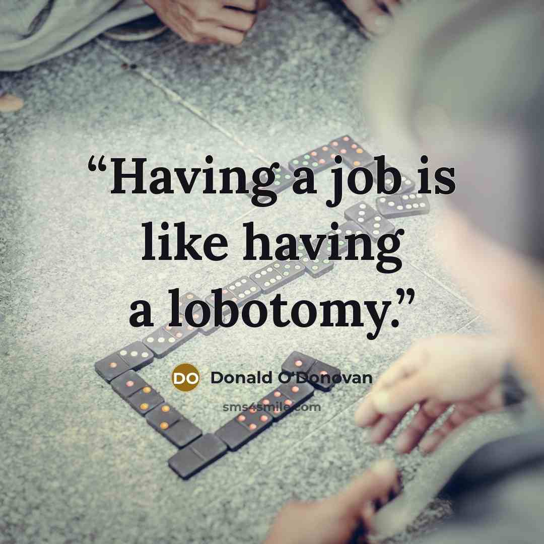 “Having a job is like having a lobotomy.” quote by Donald O'Donovan