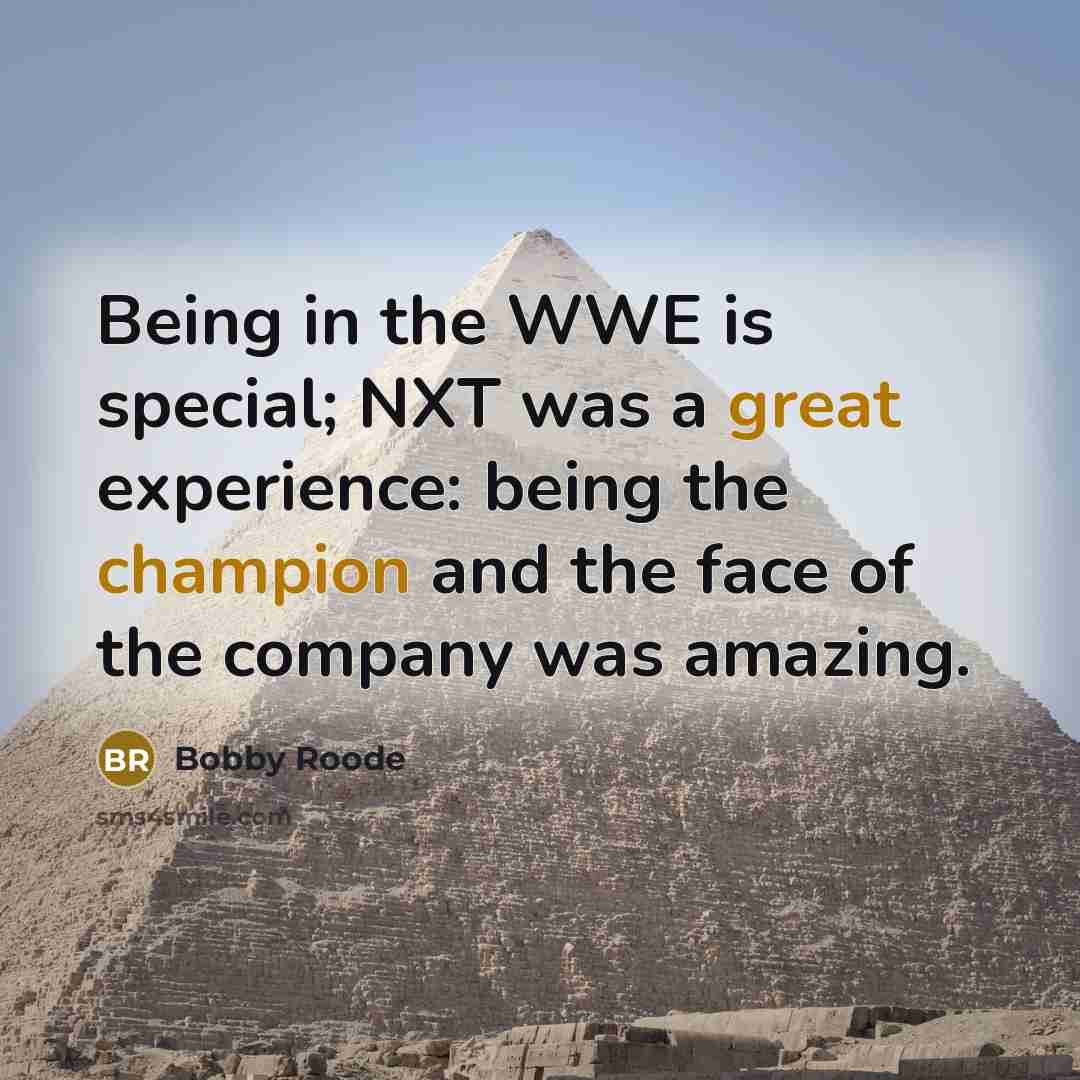 “Being in the WWE is special; NXT was a great experience: being the champion and the face of the company was amazing.” quote by Bobby Roode
