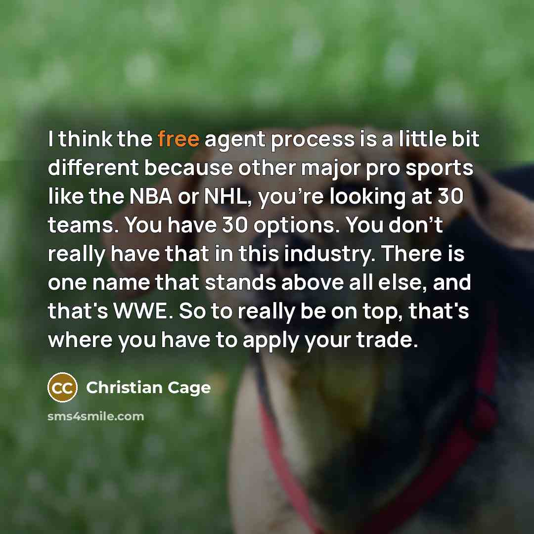 “I think the free agent process is a little bit different because other major pro sports like the NBA or NHL, you're looking at 30 teams. You have 30 options. You don't really have that in this industry. There is one name that stands above all else, and that's WWE. So to really be on top, that's…” quote by Christian Cage