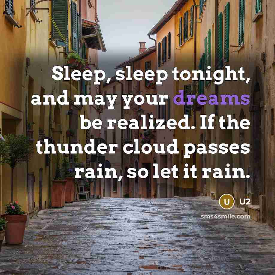 “Sleep, sleep tonight, and may your dreams be realized. If the thunder cloud passes rain, so let it rain.” quote by U2