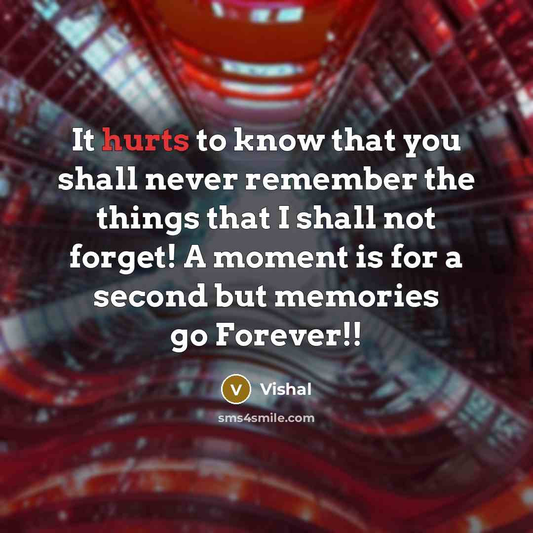 “It hurts to know that you shall never remember the things that I shall not forget! A moment is for a second but memories go Forever!!” quote by Vishal