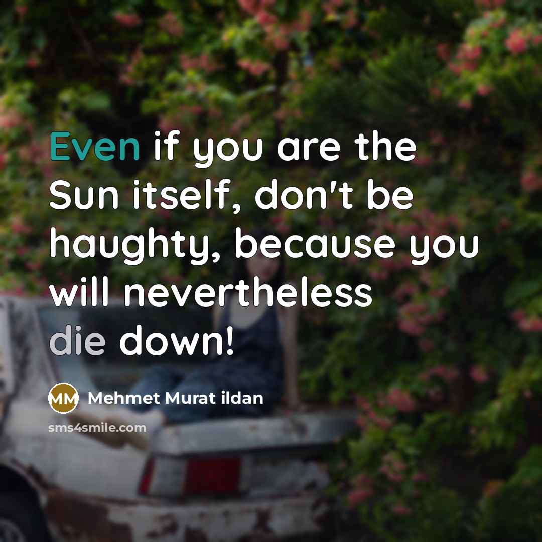 “Even if you are the Sun itself, don't be haughty, because you will nevertheless die down!” quote by Mehmet Murat Ildan