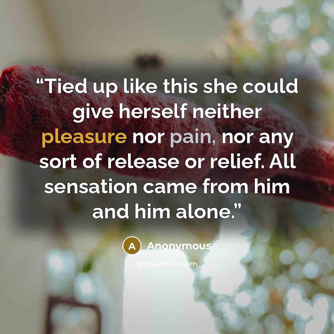 “Tied up like this she could give herself neither pleasure nor pain, nor any sort of release or relief. All sensation came from him and him alone.” quote by Anonymous