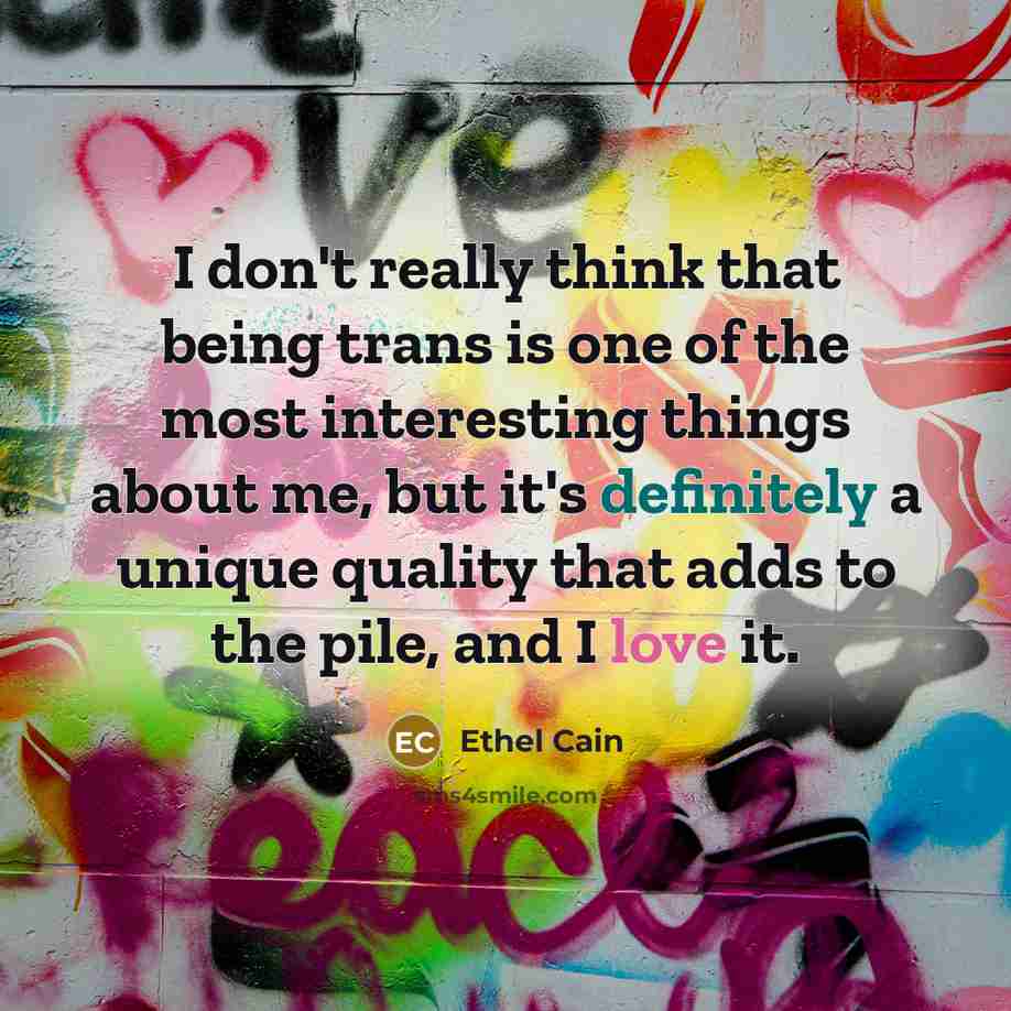 “I don't really think that being trans is one of the most interesting things about me, but it's definitely a unique quality that adds to the pile, and I love it.” quote by Ethel Cain