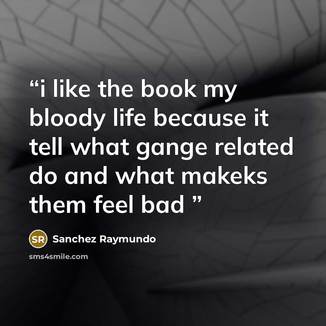 “i like the book my bloody life because it tell what gange related do and what makeks them feel bad” quote by Sanchez Raymundo