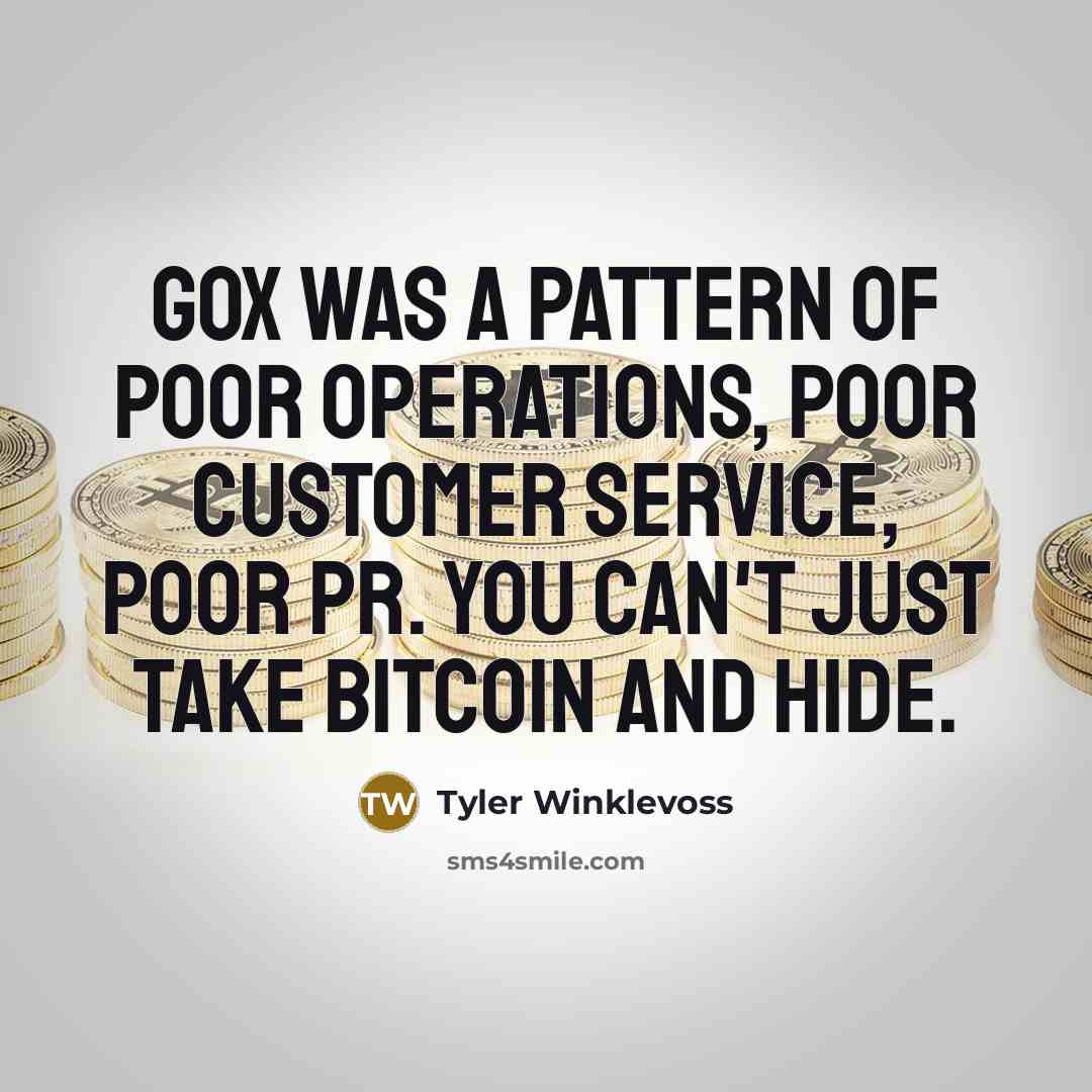 “Gox was a pattern of poor operations, poor customer service, poor PR. You can't just take bitcoin and hide.” quote by Tyler Winklevoss