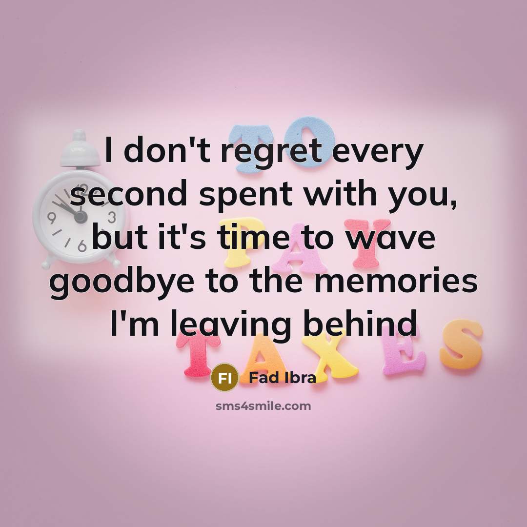 “I don't regret every second spent with you, but it's time to wave goodbye to the memories I'm leaving behind” quote by Fad Ibra