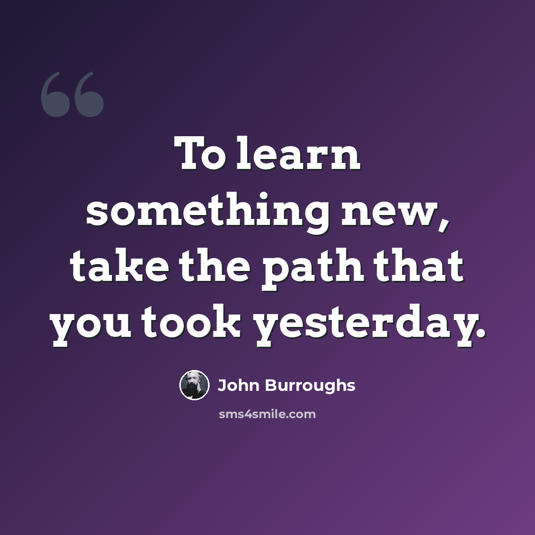 “To learn something new, take the path that you took yesterday.” quote by John Burroughs