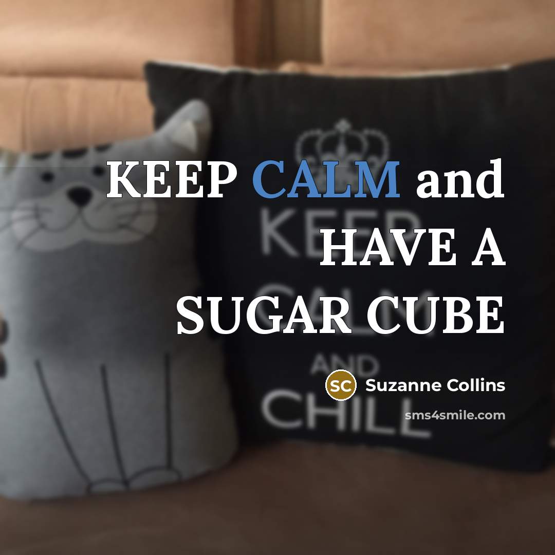 “KEEP CALM and HAVE A SUGAR CUBE” quote by Suzanne Collins
