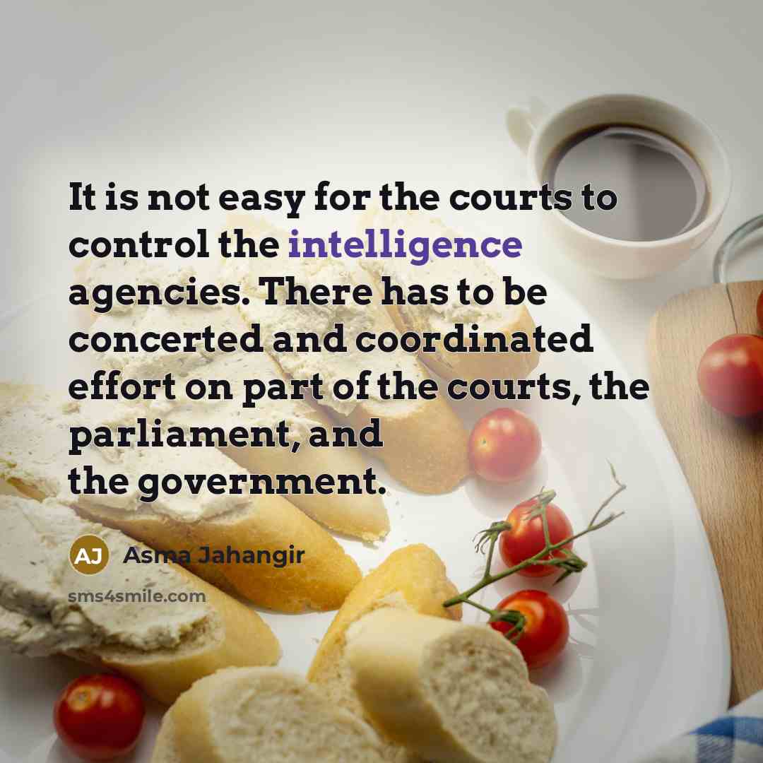 “It is not easy for the courts to control the intelligence agencies. There has to be concerted and coordinated effort on part of the courts, the parliament, and the government.” quote by Asma Jahangir