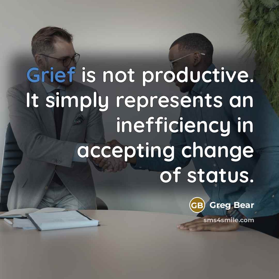 “Grief is not productive. It simply represents an inefficiency in accepting change of status.” quote by Greg Bear