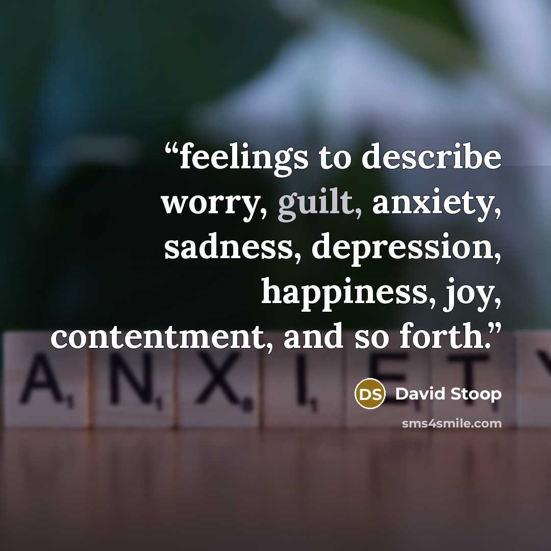 “feelings to describe worry, guilt, anxiety, sadness, depression, happiness, joy, contentment, and so forth.” quote by David Stoop