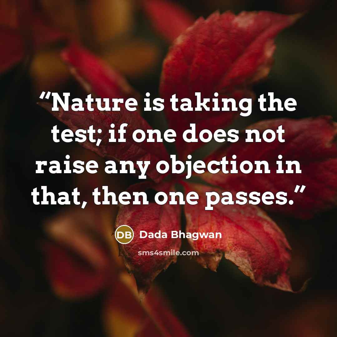 “Nature is taking the test; if one does not raise any objection in that, then one passes.” quote by Dada Bhagwan