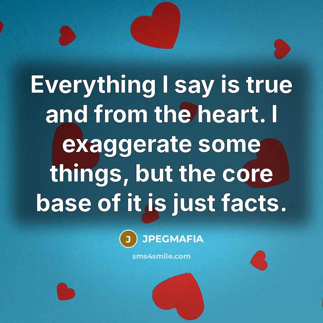 “Everything I say is true and from the heart. I exaggerate some things, but the core base of it is just facts.” quote by JPEGMAFIA